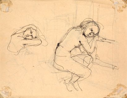 BALTHASAR KLOSSOWA DIT BALTHUS (1908 - 2001) 
坐着的女孩研究》，1955年

印度墨水，左下角有字。反面是对同一模型的两项研究。

20.5...