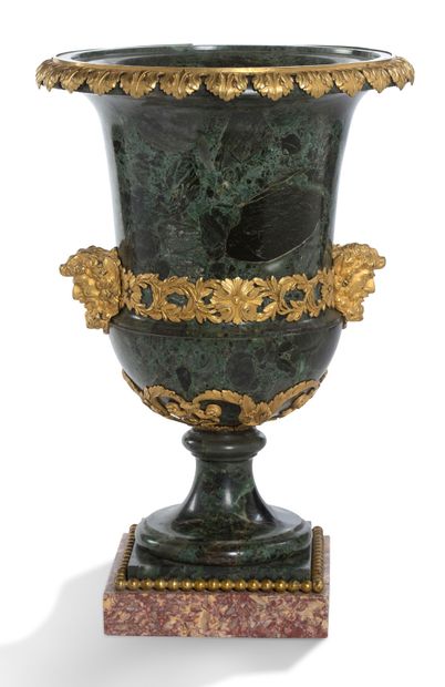 null EXCEPTIONAL PAIR OF MEDICIS VASES in sea-green marble with chased and gilded...