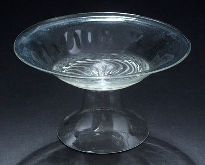 吹制玻璃碗，底座，杯，镶嵌螺旋状白色圆片
威尼斯风格，西班牙，17世纪末/18世纪初
直径：19厘米...