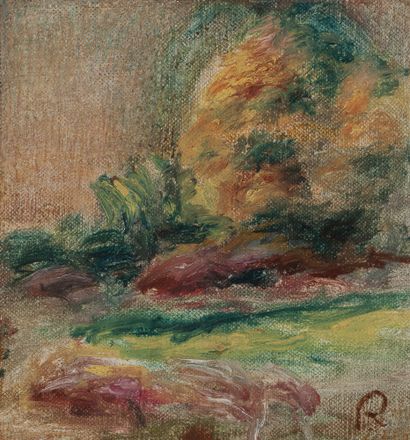 Pierre-Auguste RENOIR (1841-1919) Paysage Huile sur toile marouflée sur carton, monogrammée...