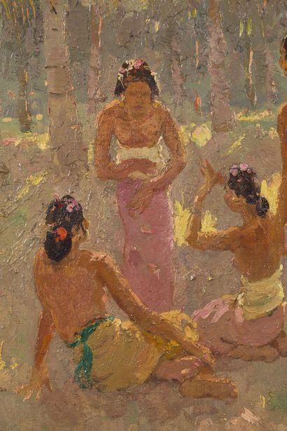 null 
归功于阿德里安-让-勒梅耶尔-德-梅尔普雷斯（1880-1958）。 




椰子树下的早晨




布面油画，左下方有签名，背面有标题




45...