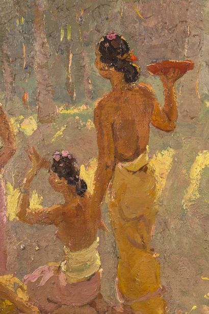 null 
归功于阿德里安-让-勒梅耶尔-德-梅尔普雷斯（1880-1958）。 




椰子树下的早晨




布面油画，左下方有签名，背面有标题




45...