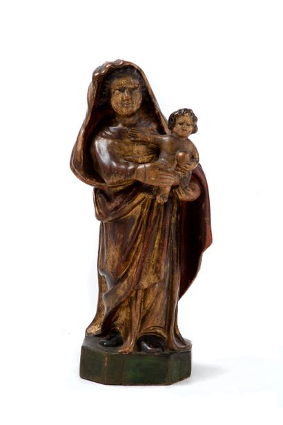 null VIERGE A L'ENFANT 

en bois sculpté, doré et polychromé

Epoque XIXème siècle

H....