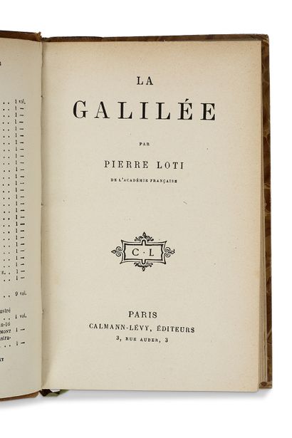 LOTI Pierre (1850-1923) LOTI Pierre (1850-1923)

La Galilée. Paris, Calmann-Levy...