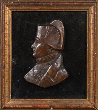 DAVID D'ANGERS ( 1788-1856) Profil en bronze de Napoléon Ier Empereur en tenue de...