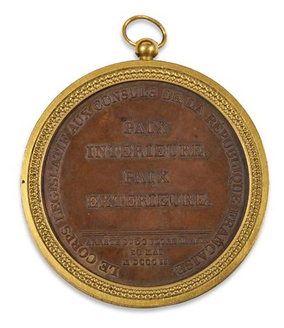 JEUFFROY ROMAIN-VINCENT (1749-1826) Médaille pour la paix d'Amiens Bronze patiné
D....