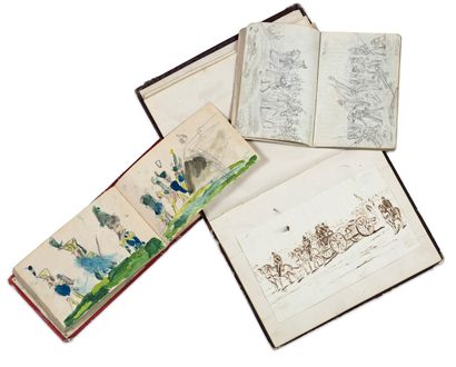 Edouard DETAILLE (1848-1912) Émouvante réunion de trois carnets de dessins par Édouard...