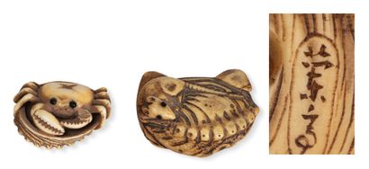 JAPON FIN XIXE - DÉBUT XXE SIÈCLE 
Petit ensemble de cinq netsuke animalier dont...