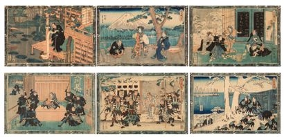 JAPON XIXE SIECLE HIROSHIGE II (1826-1869), suite complète de douze estampes oban...