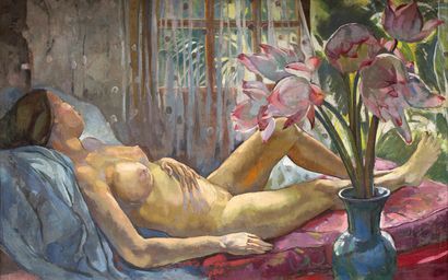ALIX AYMÉ (1894-1989) 
Nu aux lotus, circa 1938

Huile sur toile

68 x 109 cm -26...