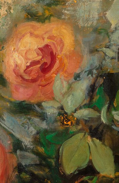 LE PHO (1907-2001) 
Bouquet de roses, circa 1955

Huile, encre et couleurs sur soie,...