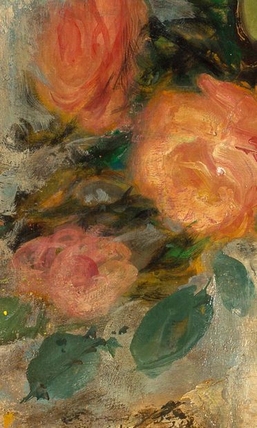 LE PHO (1907-2001) Bouquet de roses, circa 1955 Huile, encre et couleurs sur soie,...
