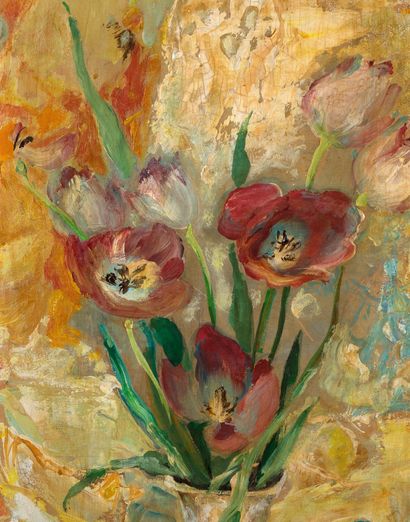 LE PHO (1907-2001) 
Les tulipes roses

Huile, encre et couleurs sur soie, signée...