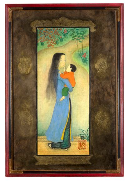 MAI TRUNG THU (1906-1980) 
Jeune femme et enfant dans un paysage, 1960

Encre et...