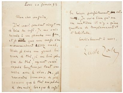 ZOLA emile (1840-1902) 
LAS «Emile Zola», Paris 20 février 1893, à un confrère ;...