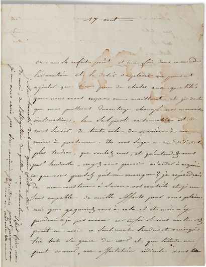 GERICAULT Théodore (1791-1824) 
L.A., August 17 [1822?], to Mrs. TROUILLARD, remaining...