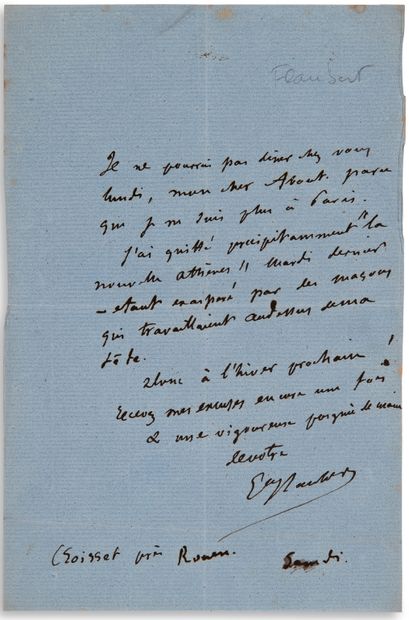 FLAUBERT Gustave (1821-1880) 
L.A.S."Gve Flaubert"，星期六[1868年5月23日]在鲁昂附近的Croisset，致Edmond...