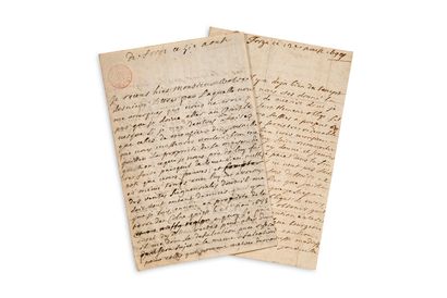 CORNEILLE Famille 
2 L.A.S."Corneille"，1697年8月4日和12日，致MM.de PRETOT；3页共8页，每页都有地址和红色小蜡印（收藏家的印章）。
Corneille家族成员的来信。
8月4日的信是写给Pont-l'Évêque的de...