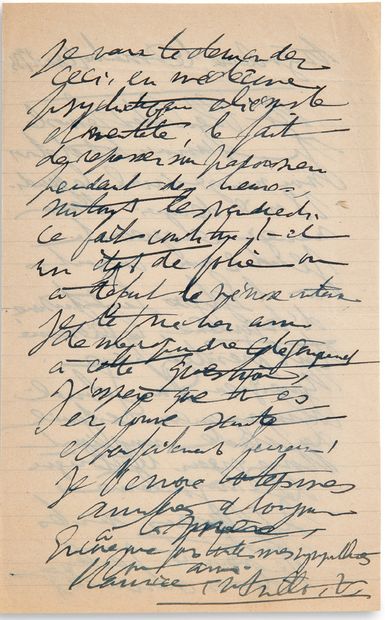 UTRILLO Maurice (1883-1955) L.A.S."Maurice Utrillo V."，安古莱姆，1935年5月12日，给他的朋友Robert...