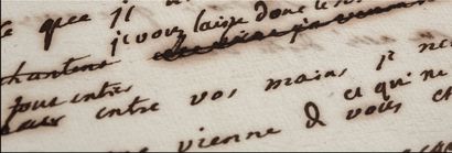 MONTESQUIEU Charles de Secondat de (1689-1755) 
L.A.(分钟)；1页半，4英寸。
一篇非常正确的美丽的爱情宣言草稿。
根据勒内-波莫的说法，它是写给克莱蒙小姐[Marie-Anne...