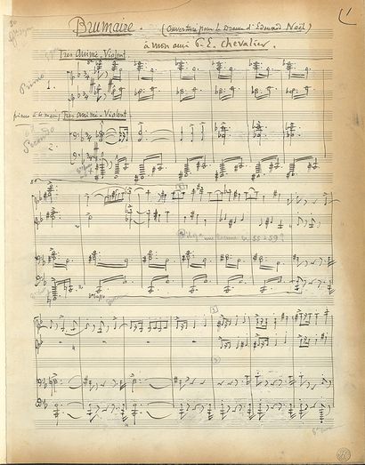 MASSENET Jules (1842-1912) 
MANUSCRIT MUSICAL autographe, Brumaire (Ouverture pour...
