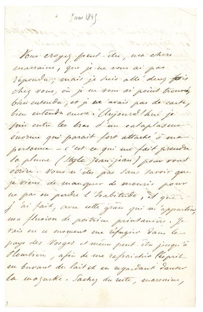 MUSSET Alfred de (1810-1857) 
L.A.S. "Alfd de Musset", May 5 [1845], to Caroline...
