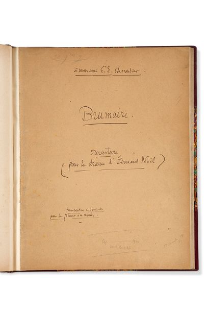 MASSENET Jules (1842-1912) 
MANUSCRIT MUSICAL autograph, Brumaire (Ouverture pour...