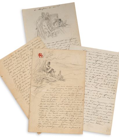 ROPS Félicien (1833-1898) 


L.A.S. «Fély» avec 9 DESSINS, Thozée Jeudi [vers 1863...