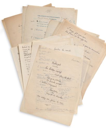 COCTEAU Jean (1889-1963) 
7 MANUSCRITS autographes, [vers 1920] ; 10 pages in-4 et...