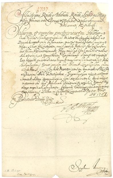 HONGRIE. 3 L.S. avec compliments autographes de Princes de TRANSYLVANIE, 1609-1707.
BATHORY...