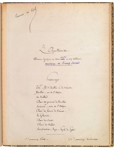 LECONTE DE LISLE, Charles-Marie (1818-1894) MANUSCRIT AUT. SIGNÉ «L'APOLLONIDE»....