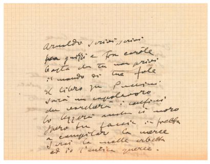 PUCCINI Giacomo (1858-1924) POEME autographe, [vers 1920] ; 2 pages oblong in-8.
Brouillon...