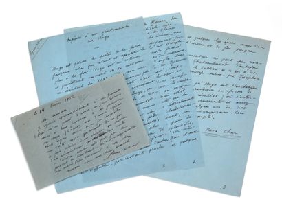 CHAR RENÉ (1907-1988) MANUSCRIT AUTOGRAPHE signé, Réponse à un questionnaire sur
Hugo,...