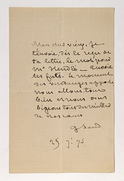null SAND George 

Lettre autographe signée de George Sand, à "Mon cher vieux".

1...