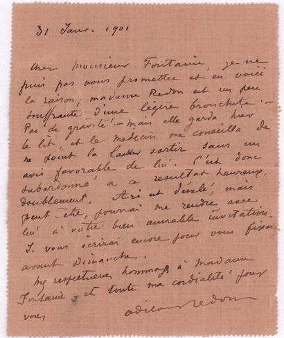 null REDON Odilon

Lettre autographe signée le 31 janvier 1901 adressée au secrétaire...