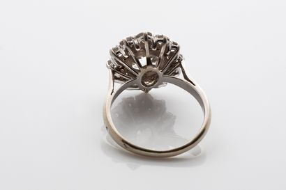null BAGUE «MARGUERITE»
Diamant rond taille ancienne, entourage diamants
Or 18k (750)...