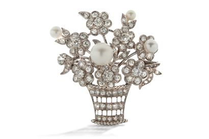 Broche "Panier fleuri" Broche "Panier fleuri" 
Diamants ronds, taille ancienne et...