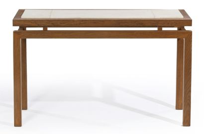 TRAVAIL FRANÇAIS ELEGANTE PETITE CONSOLE In varnished oak, rectangular top with openwork...