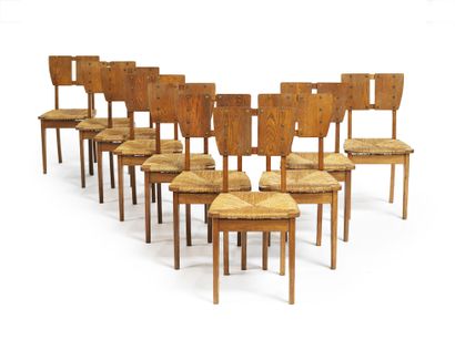 Gustave Serrurier-Bovy (1858-1910) 
SUITE OF TEN CHAIRS In ceruse oak, straw seat,...