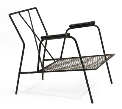 louis Sognot (1892-1970) 
LOW CHAIR In lacquered tubular metal, upholstered in black...