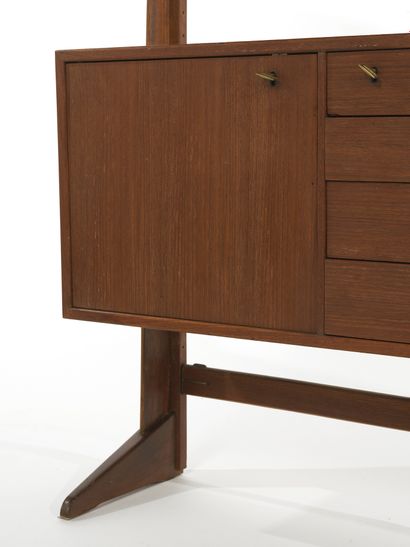 TRAVAIL ITALIEN LARGE LIBRARY FURNITURE In mahogany veneer, structure with three...