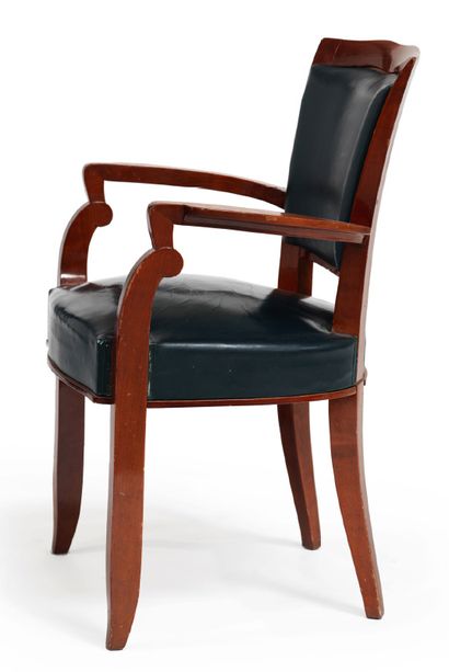 Jules LELEU (1883-1961) 
SET OF FOUR SMALL ARMCHAIRS In varnished mahogany with slightly...