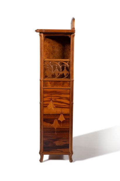 Émile GALLÉ (1846-1904) 
SMALL "FUCHSIAS" LIBRARY FURNITURE
In moulded walnut, rosewood,...
