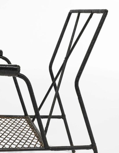 louis Sognot (1892-1970) 
LOW CHAIR In lacquered tubular metal, upholstered in black...