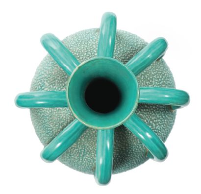 MANUFACTURE ZSOLNAY A turquoise blue glazed earthenware vase with frosted effect,...