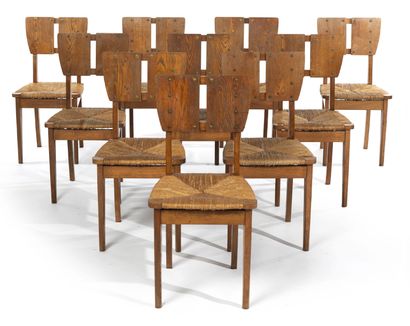 Gustave Serrurier-Bovy (1858-1910) 
SUITE OF TEN CHAIRS In ceruse oak, straw seat,...
