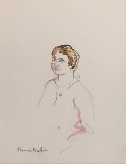 Francis PICABIA (1879-1953) Gertrude Stein Aquarelle et crayon, signé en bas à gauche,...