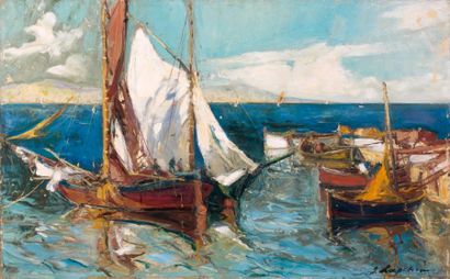 Georgi Alexandrovich LAPCHINE (1885-1950) Marine Huile sur toile, signée en bas à...