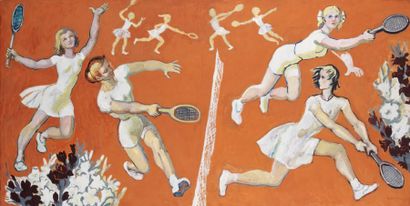 Ekaterina ZERNOVA (1900-1995) La partie de tennis, 1978 Huile sur toile, signée en...