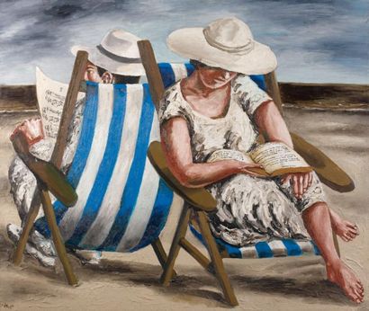 Natalia NESTEROVA (née en 1944) Sur la plage, 1996 Huile sur toile, monogrammée en...